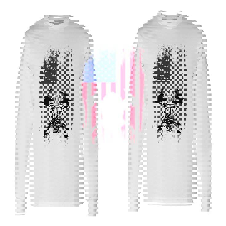 消防士 アメリカ国旗 7月4日 男性 お父さん 消防士 長袖tシャツ 長袖Tシャツ