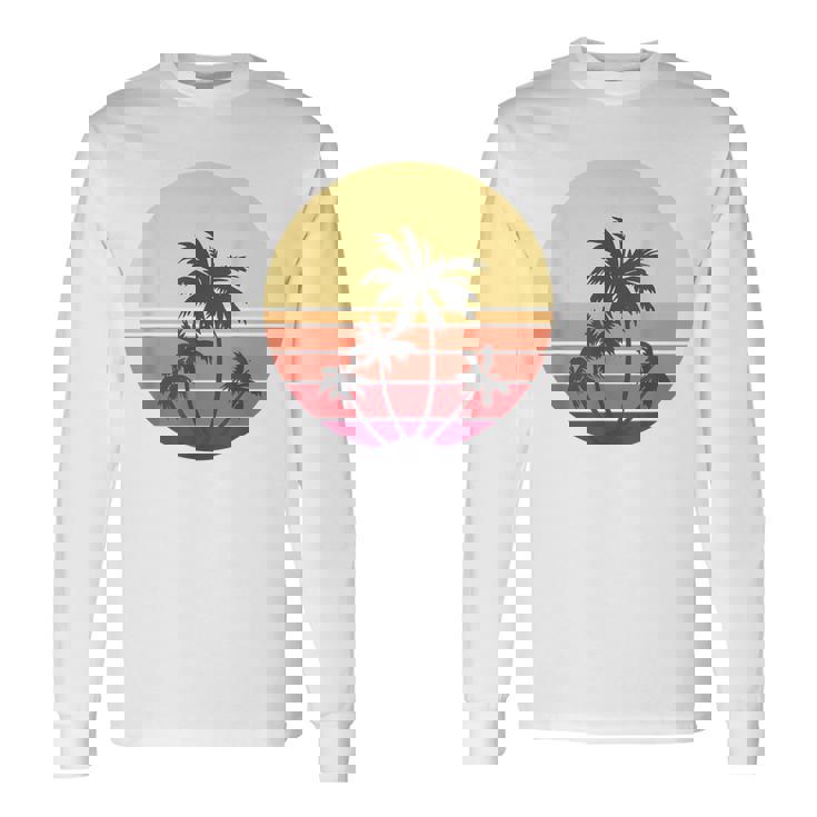 涼しい 夏休み メンズ レディース サンセット ビーチ ヤシの木 長袖Tシャツ