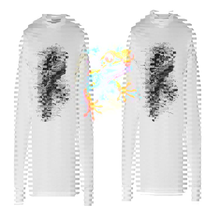 爬虫類とカラフルなヤモリ 長袖Tシャツ