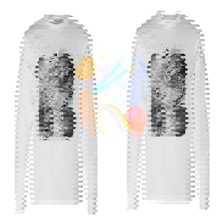 猫 ねこ 宇宙 惑星 長袖Tシャツ