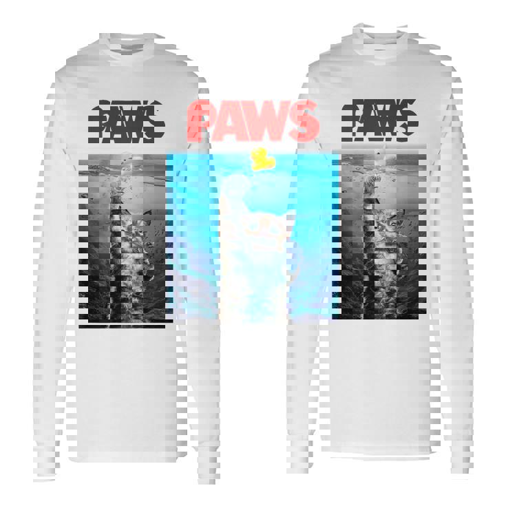 猫 ねこ 海 Paws アヒル 長袖Tシャツ