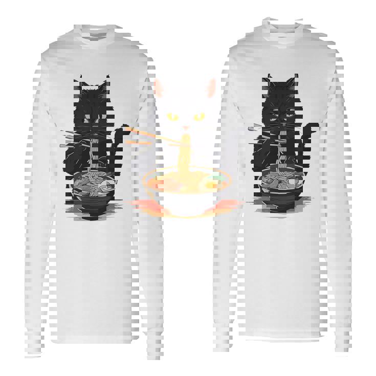 猫 ラーメン グラフィック 日本語 カワイイ アニメ 面白い ラーメン 猫 長袖tシャツ 長袖Tシャツ