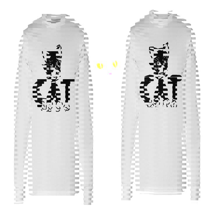 猫 子猫 ハチワレ モノトーン 白 黒 かわいい ユニーク 長袖Tシャツ