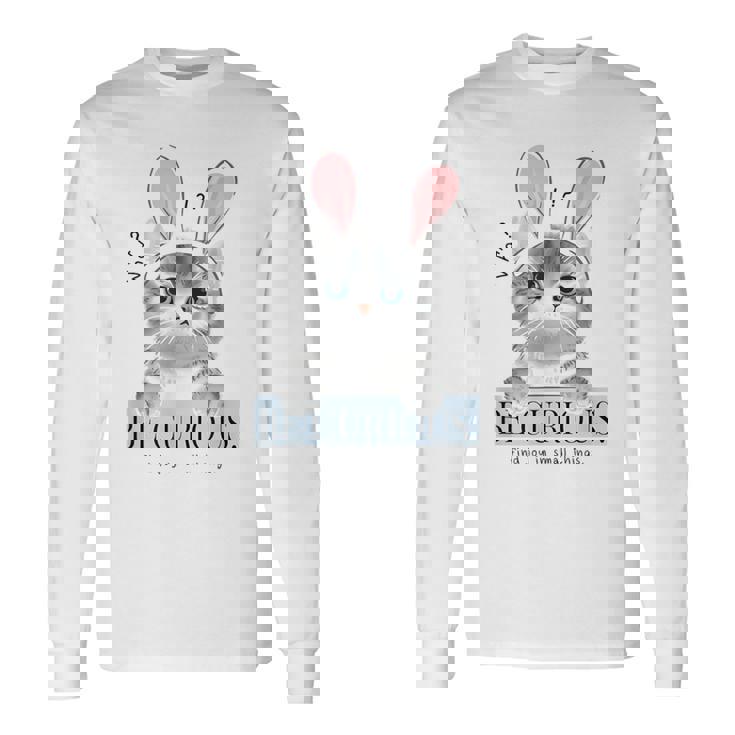 猫 面白い ネコ 可愛い うさぎ 猫好きにお勧め うさ耳ねこ 長袖Tシャツ