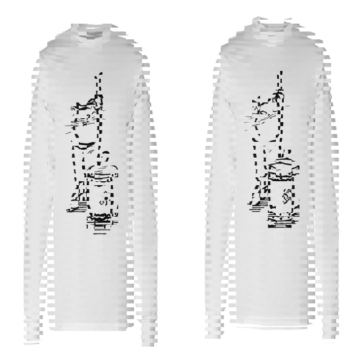 猫ねこネコ和太鼓お祭り 長袖Tシャツ