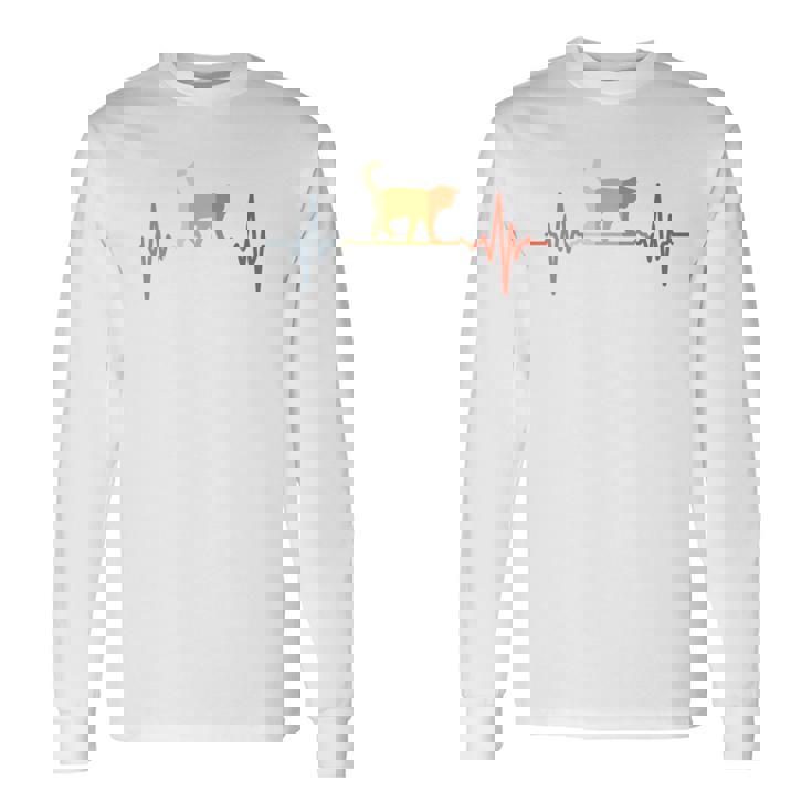 猫心電図心拍オールドスクールルックアニマル 長袖tシャツ 長袖Tシャツ