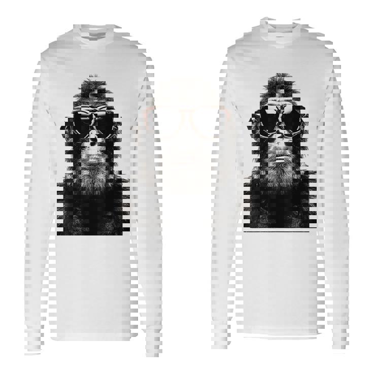 猿の恋人 アート 図面 動物 抽象 グラフィック 猿 長袖Tシャツ