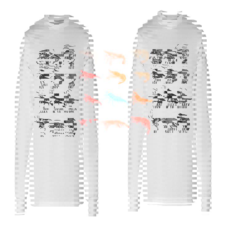 異なるタイプのエビの品種コレクション、かわいいエビ愛好家。 長袖Tシャツ