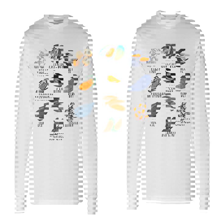 異なる種類のムール貝の品種コレクション、かわいいムール貝が大好き 長袖Tシャツ