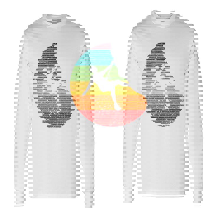 バックプリント 登山、ボルダリング、フリークライミングシルエット 長袖Tシャツ