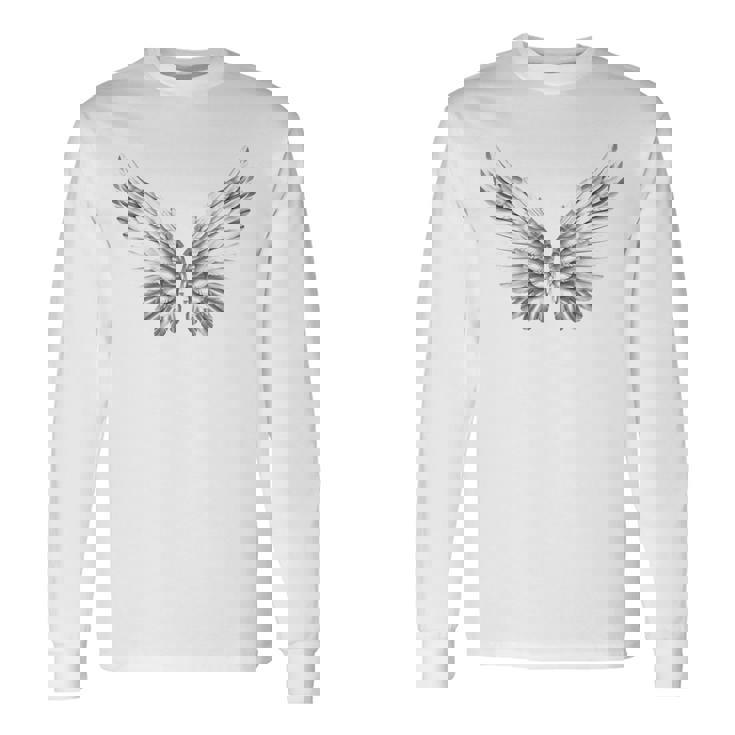 白い天使の羽自由守護天使 長袖Tシャツ