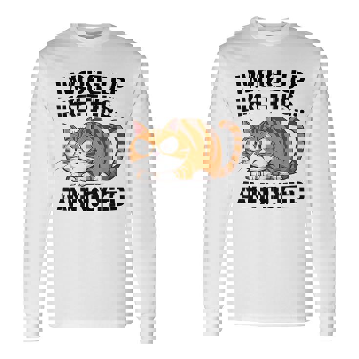 皮肉な猫好き 面白い 内向的 反社会的 不機嫌そうなキティ 長袖Tシャツ