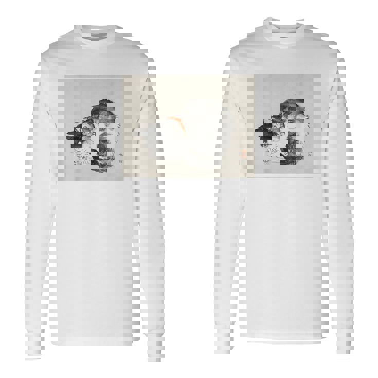 眠れる猫 子猫 このばいれい 日本 美術 絵画 かわいい 墨 長袖Tシャツ