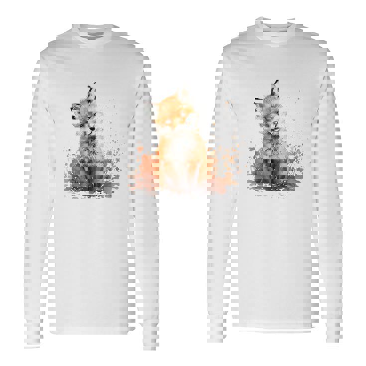 笑顔 水彩 キツネ 森林 動物 長袖Tシャツ