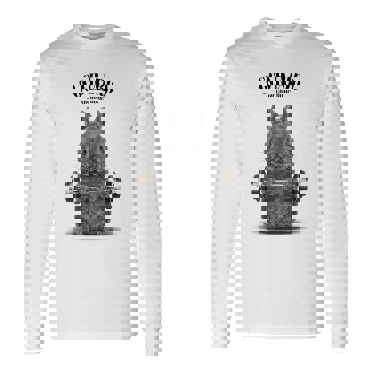 筋トレ ネザーランドドワーフ ウサギ ブルー 長袖Tシャツ