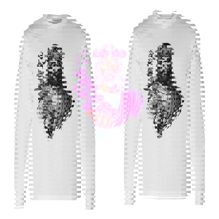 紫の蘭を持つイエス 長袖Tシャツ