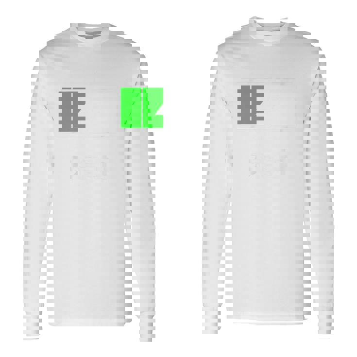 背中【充電中】電池 バッテリー おもしろ 面白い ギャグ ネタ ウケ狙い 笑える ユーモア おバカな 個性的な 長袖Tシャツ