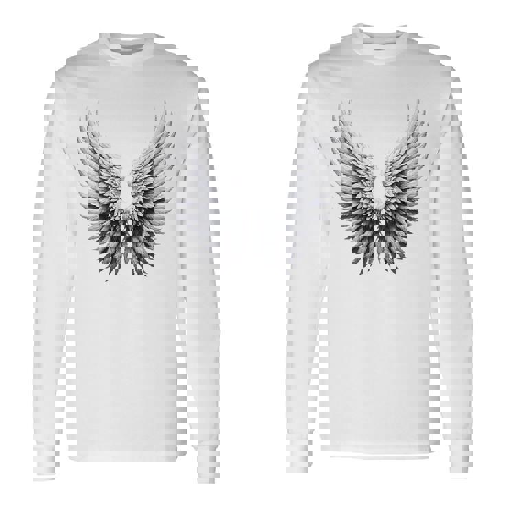 背中には白い天使の羽 長袖Tシャツ