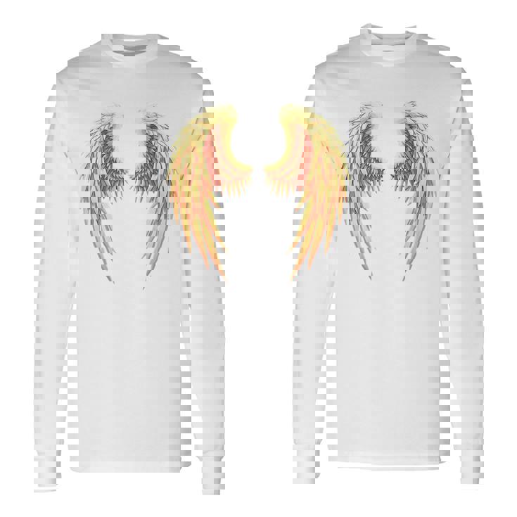 背中には金色の天使の羽 長袖Tシャツ