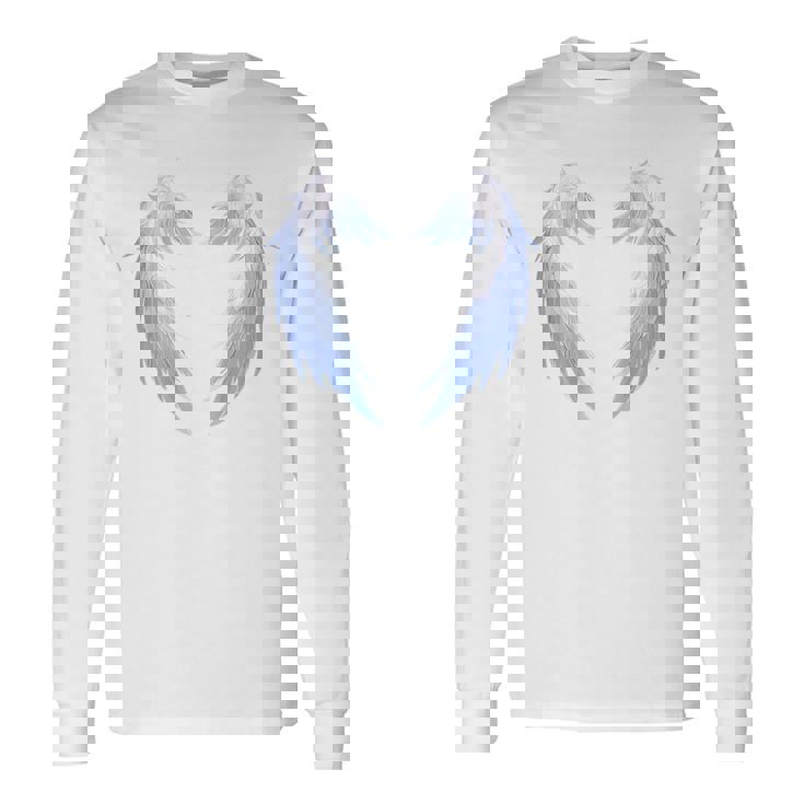 背面に美しい白い天使の羽のデザイン 長袖Tシャツ