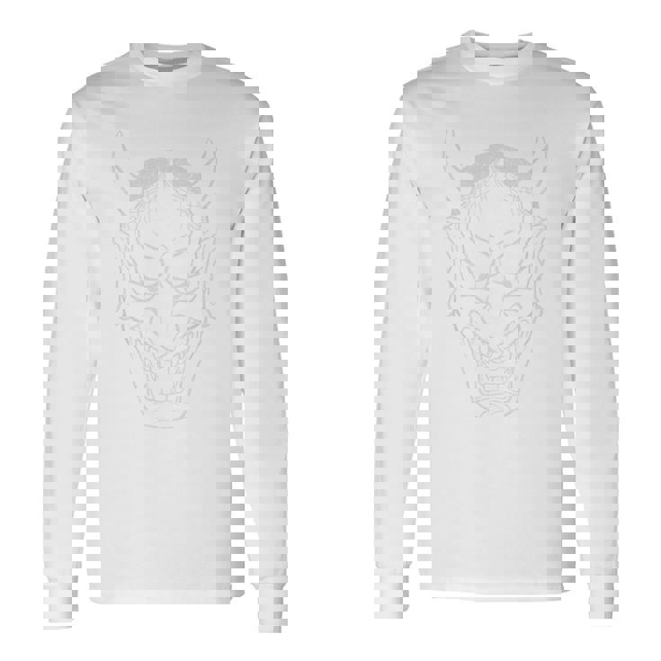 般若能面 – ブラックとホワイト 長袖Tシャツ