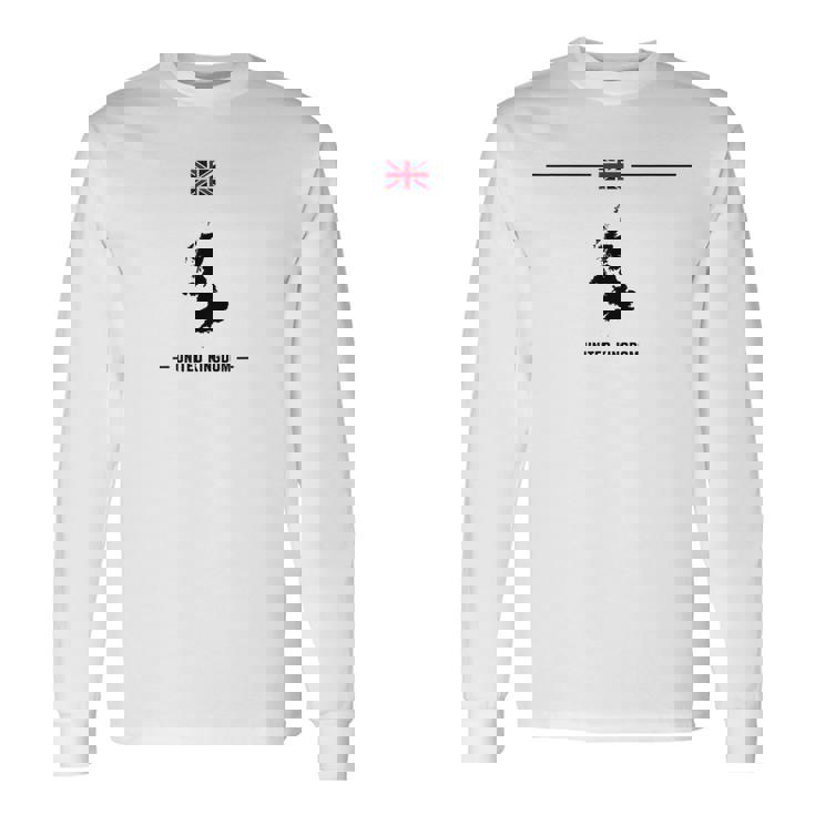 英国の国旗と地図と国の名前 イギリス 長袖Tシャツ