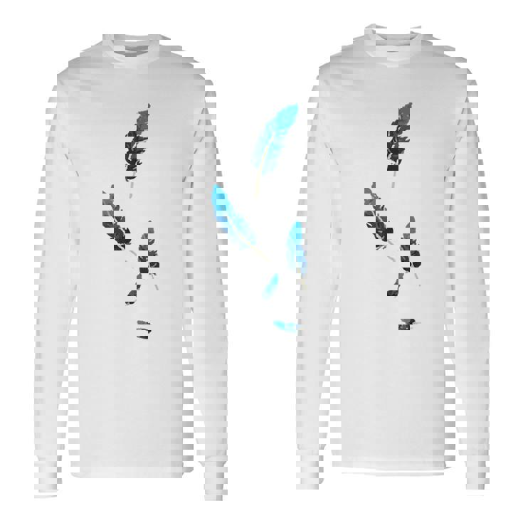 落ちる青い鳥の羽 長袖Tシャツ