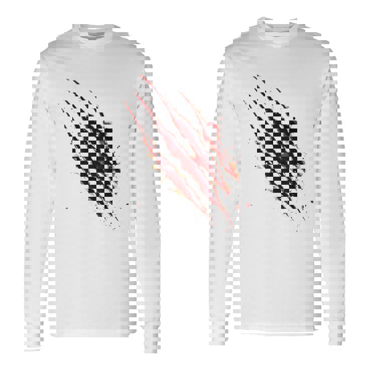 血まみれのシャツ ハロウィン ゾンビ 爪 マーク 血のはね 長袖Tシャツ