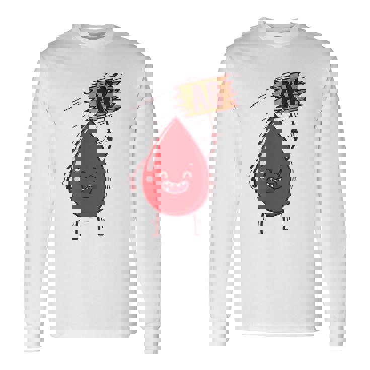 血液型 Ab 血液ドロップ シールドハート付き 長袖Tシャツ