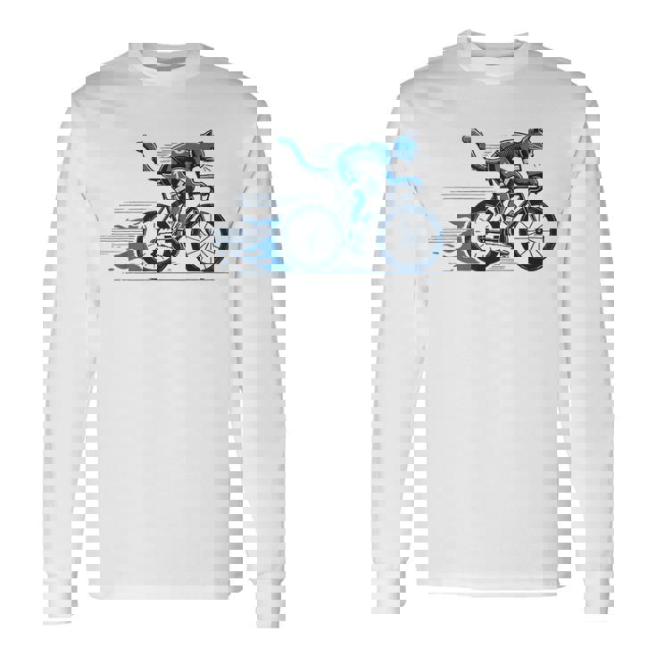 趣味のサイクリストのためのおしゃれな面白いロードバイク猫。 長袖Tシャツ