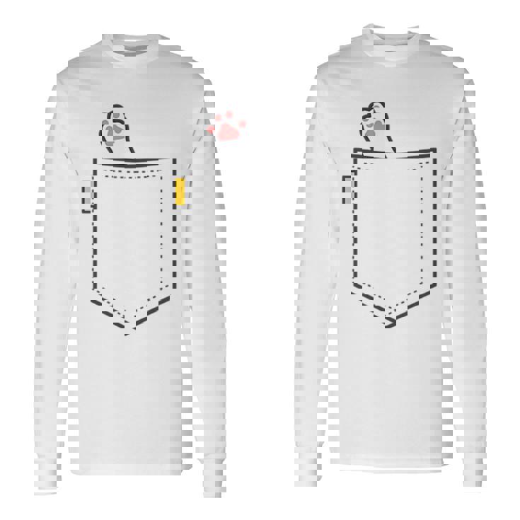 隠れネコ ねこ 猫 隠す 猫好き 猫の足 猫足 肉球 白猫 ワンポイント ポケット デザイン かわいい おもしろ 長袖Tシャツ