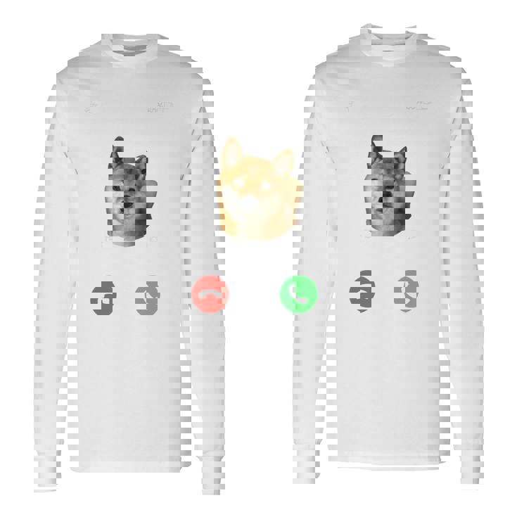 面白いtシャツ 柴犬 着信 イヌ わんこ メンズ 犬好き グッズ かわいい おもしろ 面白い 服 ネタ 長袖tシャツ 長袖Tシャツ