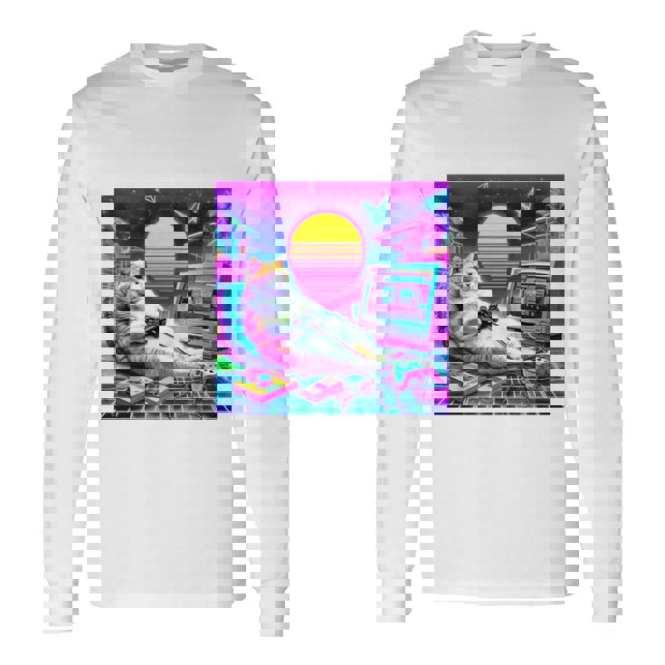 面白いtシャツ 猫 ゲーム ネコ ゲーマー メンズ 猫好き グッズ かわいい おもしろ 面白い 服 ネタ 長袖tシャツ 長袖Tシャツ