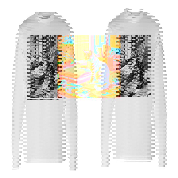 面白いtシャツ 猫 ネコ 読書 勉強 メンズ 猫好き グッズ おもしろ 面白い 服 ネタ 猫の下僕 浮世絵 長袖tシャツ 長袖Tシャツ