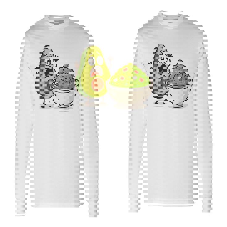 面白いアボカドワカモレ漫画パニック 長袖Tシャツ