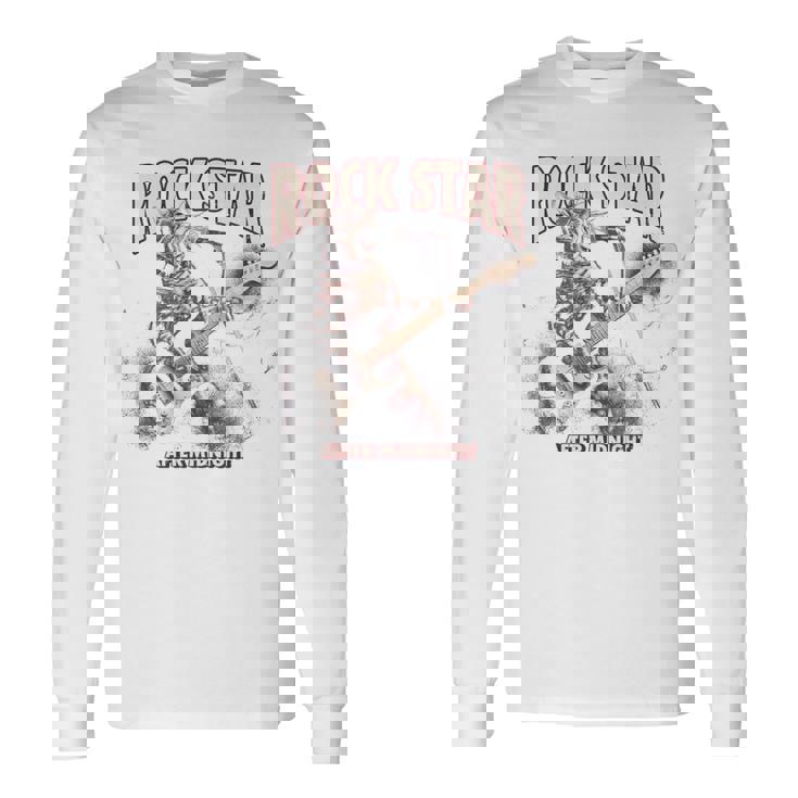 面白いギター猫 エレキギターでロックを弾く猫 長袖tシャツ 長袖Tシャツ