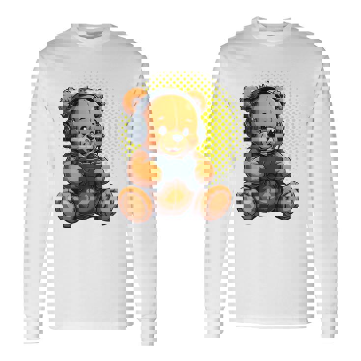 面白いゲームテディホールディングビデオゲームコントローラー。 長袖tシャツ 長袖Tシャツ