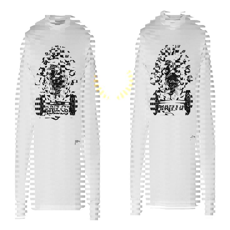 面白いチキンレッグバーベルワークアウトジム。 長袖Tシャツ