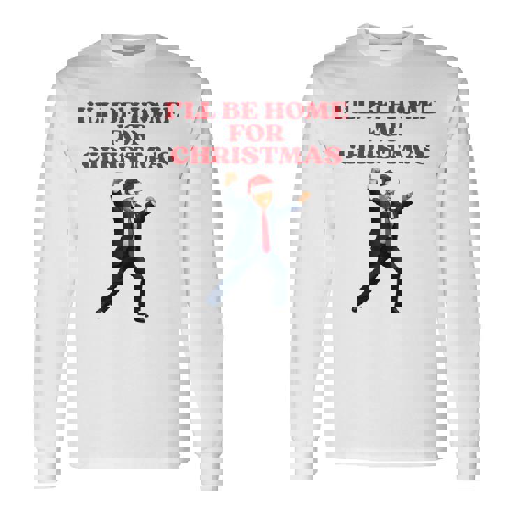 面白いトランプサンタハット、クリスマスに家に帰るよ 長袖tシャツ 長袖Tシャツ