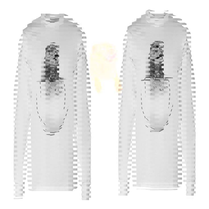 面白いペットフェレット ポケットの中のファニー フェレット 長袖Tシャツ ギフトのアイデア