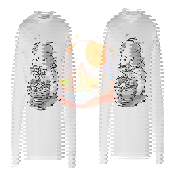 面白いモルモット 箸でラーメンを食べる アニメ 長袖tシャツ 長袖Tシャツ