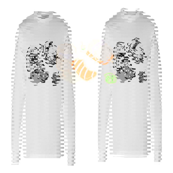 面白い寿司 ビーチで日光浴 長袖Tシャツ