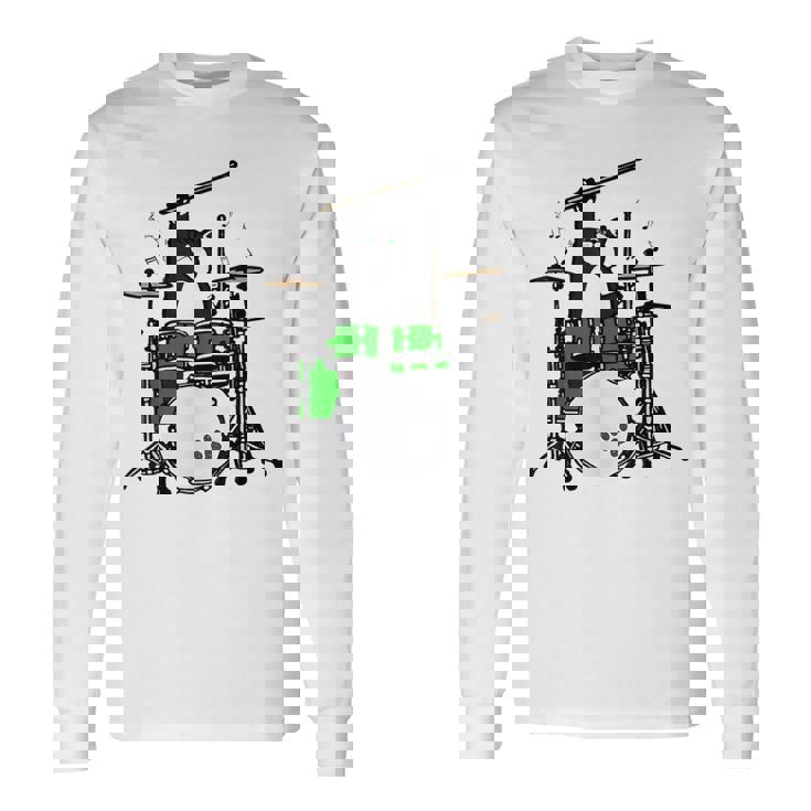 面白い猫 ドラム 猫 ドラマー 面白い ドラム 猫 長袖Tシャツ