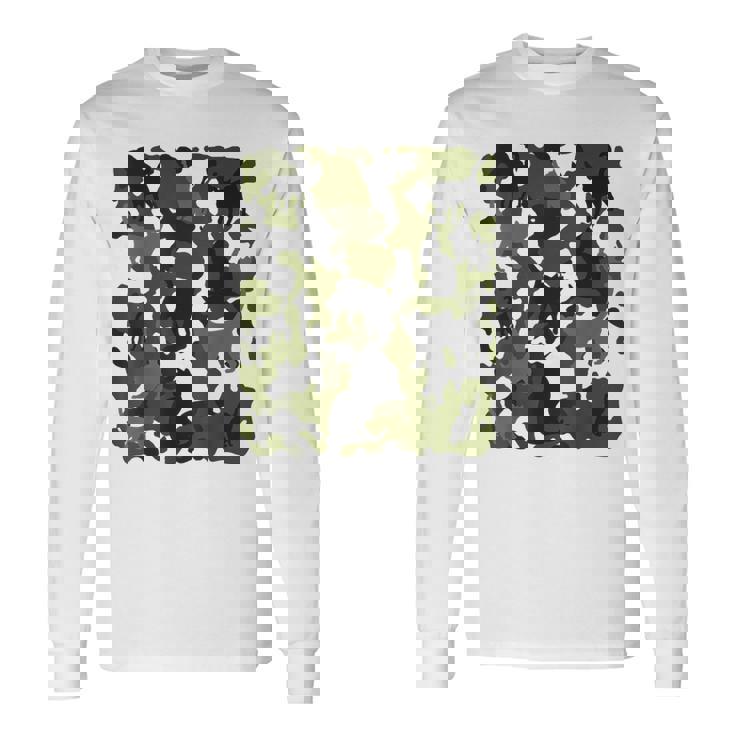 面白い猫のカモフラージュカモフラージュパターンペット猫 長袖Tシャツ