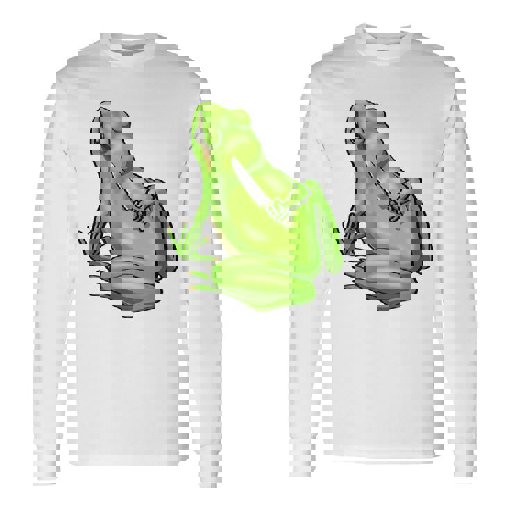 面白い邪悪なカエル サカラスティック 怒っているカエル かわいい 不機嫌な狂気 長袖Tシャツ