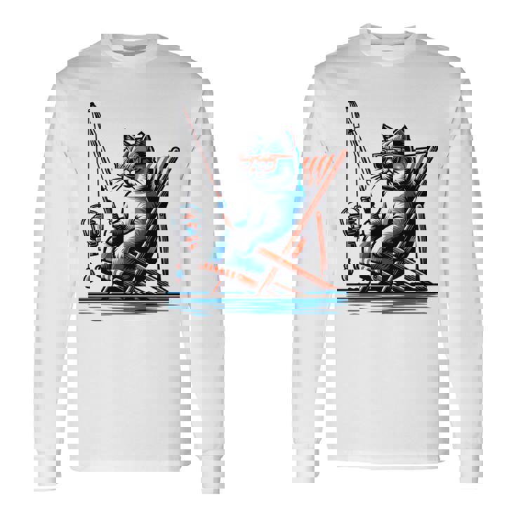 面白い釣り猫ロッドとリール Lets Go 釣り 猫釣り 長袖tシャツ 長袖Tシャツ