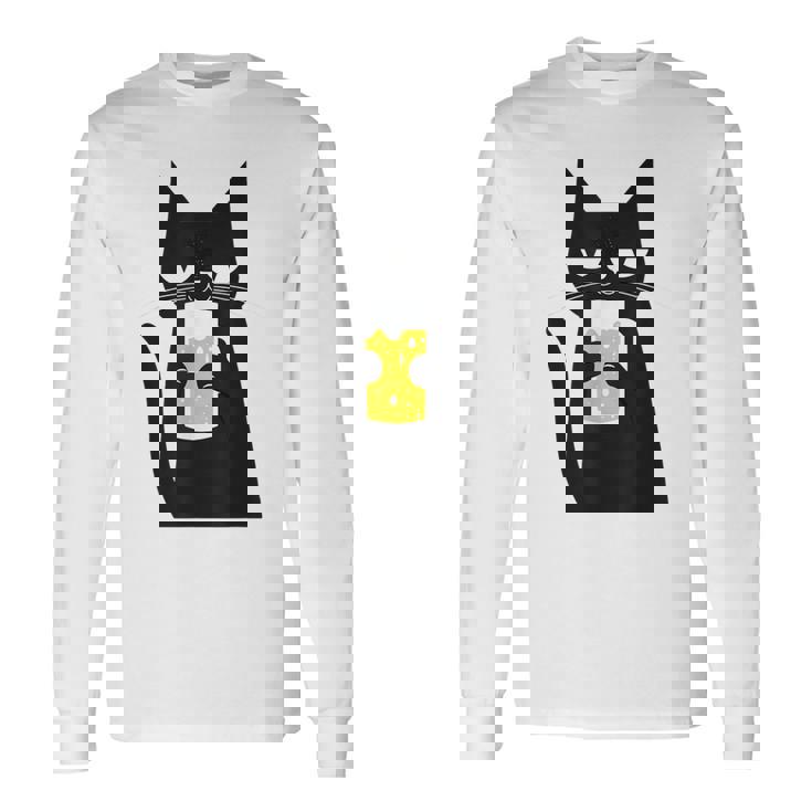 面白い黒猫はビールが大好きおもしろいビール好き 長袖Tシャツ