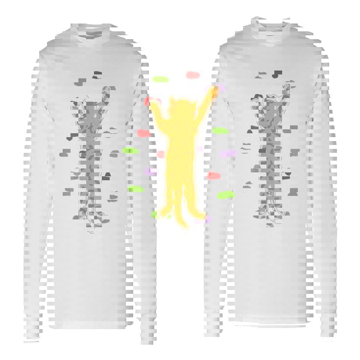 面白くてかわいいボルダーロッククライミングキャット背中にプリント 長袖Tシャツ
