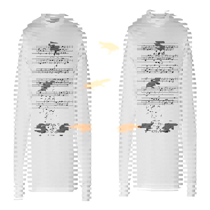 音符で遊ぶ面白いカモノハシ 長袖Tシャツ