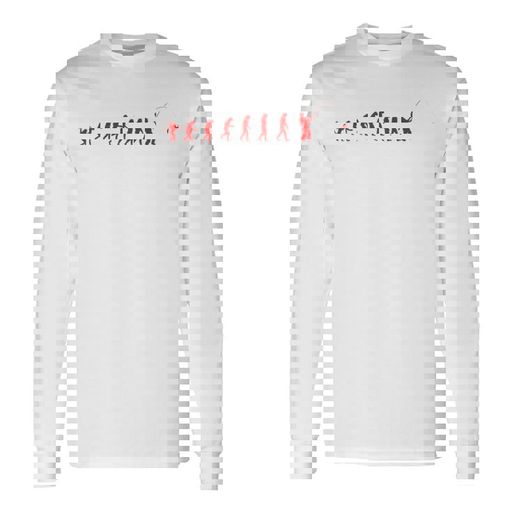 類人猿から漁師への釣りの進化 長袖Tシャツ